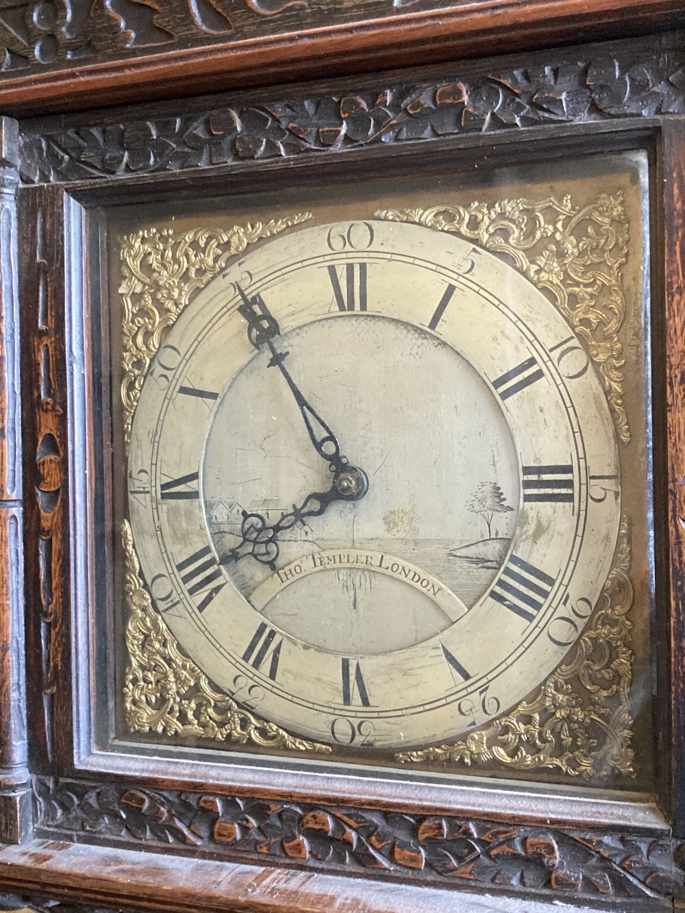 A 19th century carved oak 30-hour longcase clock, Thomas Templer, London,